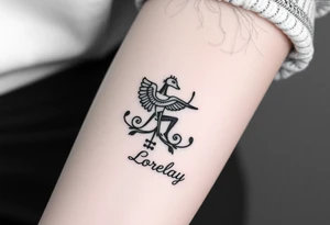 Crea un diseño significativo sobre la cultura egipcia y que tenga el nombre escrito por de bajo del diseño el nombre de mi hermana Lorelay para la parte baja del bíceps tattoo idea