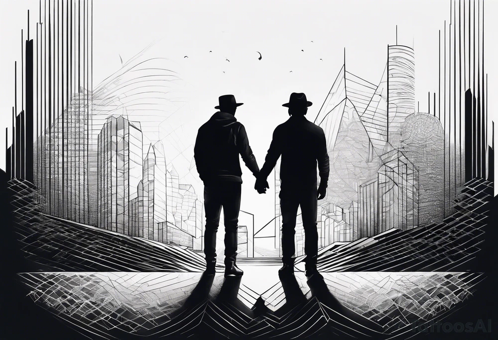 2 Black shadows of people standing over 2 black shadows of people tattoo idea