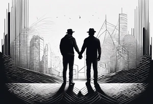2 Black shadows of people standing over 2 black shadows of people tattoo idea