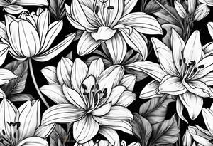 lily, marigold, tulip, cosmo, and aster tattoo idea