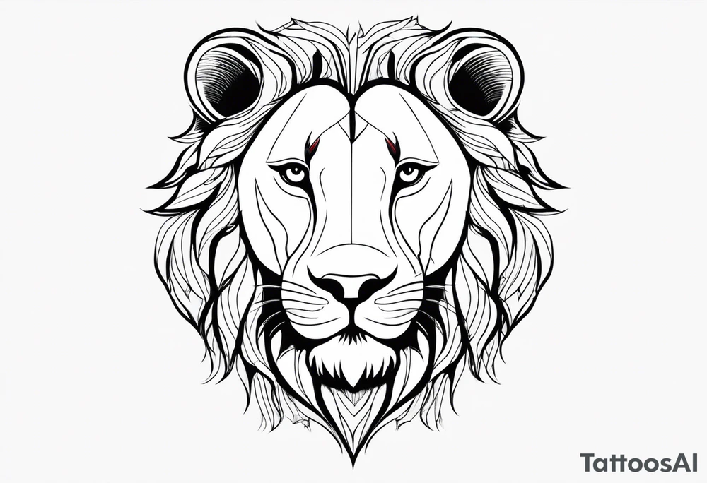 Moitie Visage lion avec son bebe avec trait super fin entouré d'un cœur tattoo idea