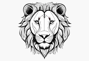 Moitie Visage lion avec son bebe avec trait super fin entouré d'un cœur tattoo idea