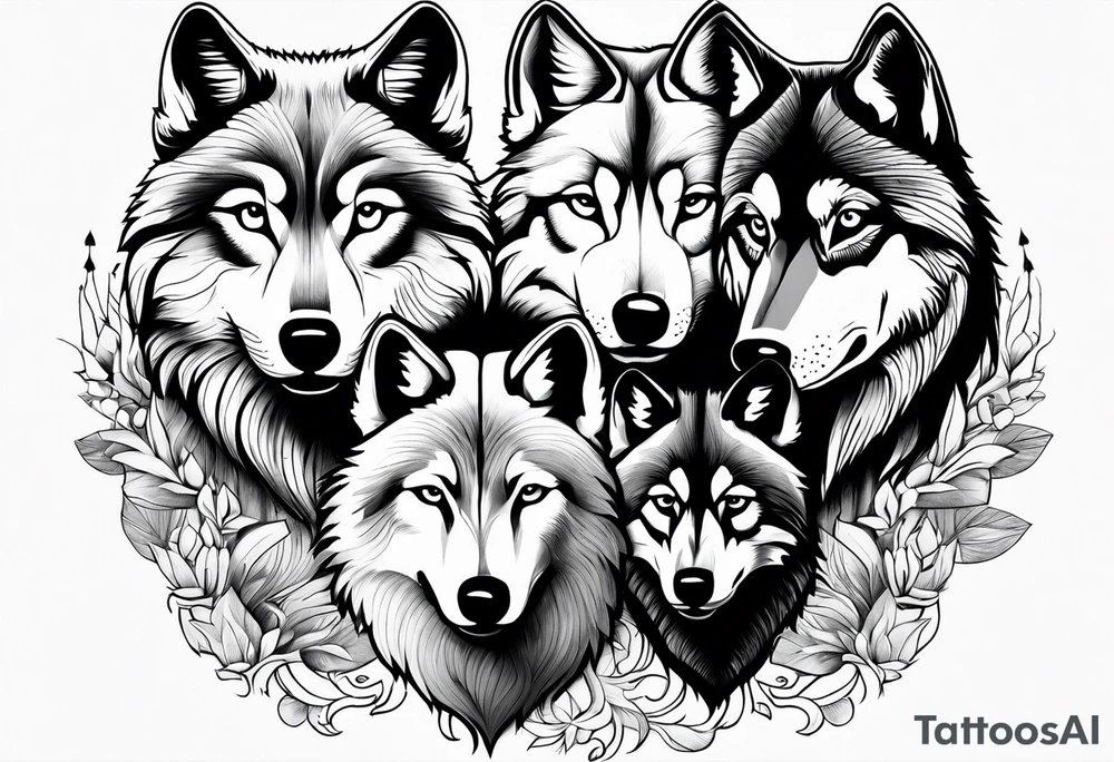Wolf family of 5 tattoo idea