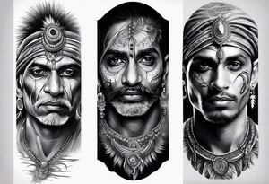 indian man face realistic leg sleeve tattoo idea