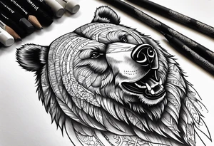 Powerful bear with the word family tattoo idea