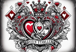 queen of hearts card  -on forearm - with text saying "queen starleen" tattoo idea