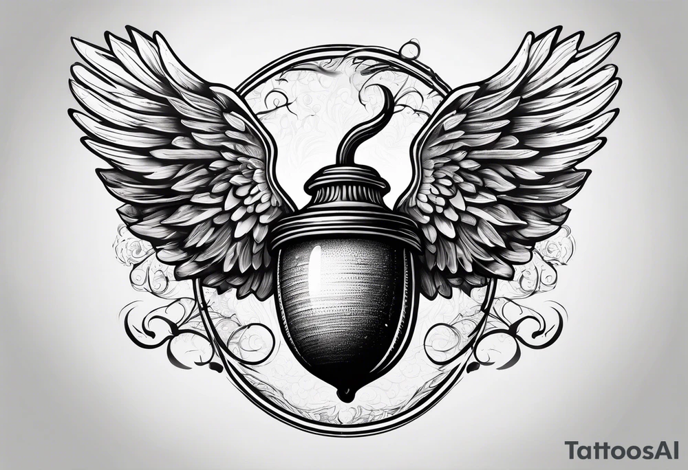 Flying acorn with wings tattoo idea