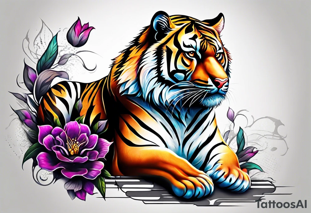 Tiger with aesthetic background tattoo idea