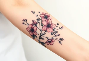 Azalea flowers with thick vines and wildflowers tattoo idea