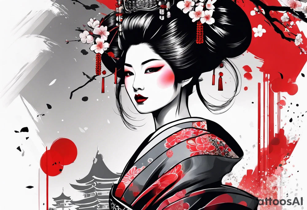 trash polka geisha tattoo idea