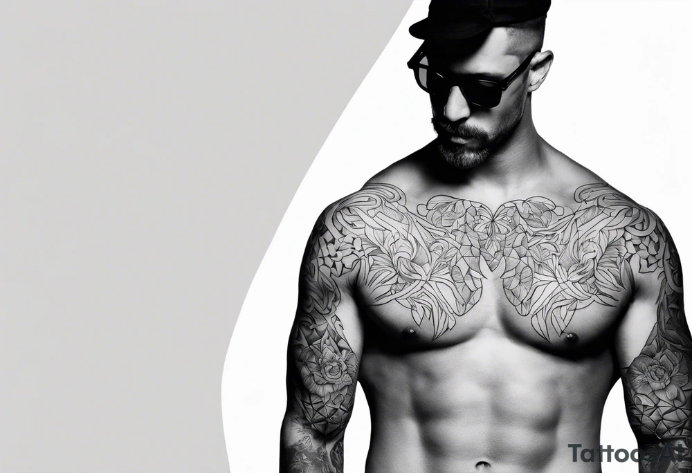 Arm sleeve for man- with floppy ear Great Dane standing fiercely chest up with outdoors fill work around it tattoo idea