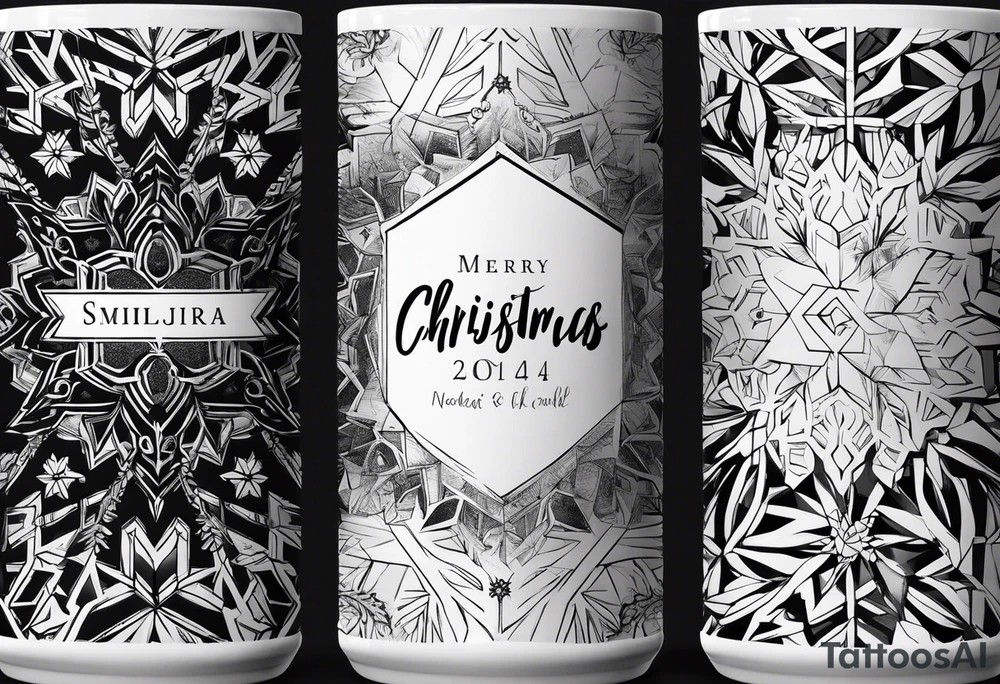 Christmas 2024 personalized name banner on a 20 oz tumbler minimalist snowflake motif tattoo idea