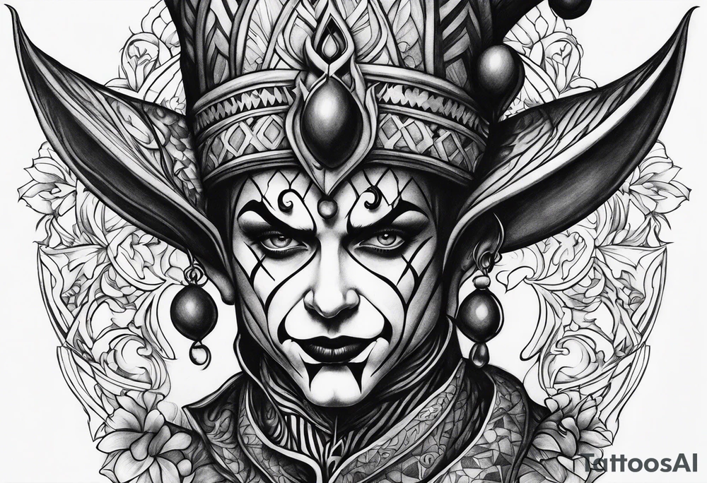 Split-faced
 jester tattoo idea