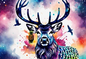 Stag, watercolour, birds, Amsterdam canal, Animals, amsterdam, pineapples, space, galaxy, Amsterdam canal, pineapple stag tattoo idea