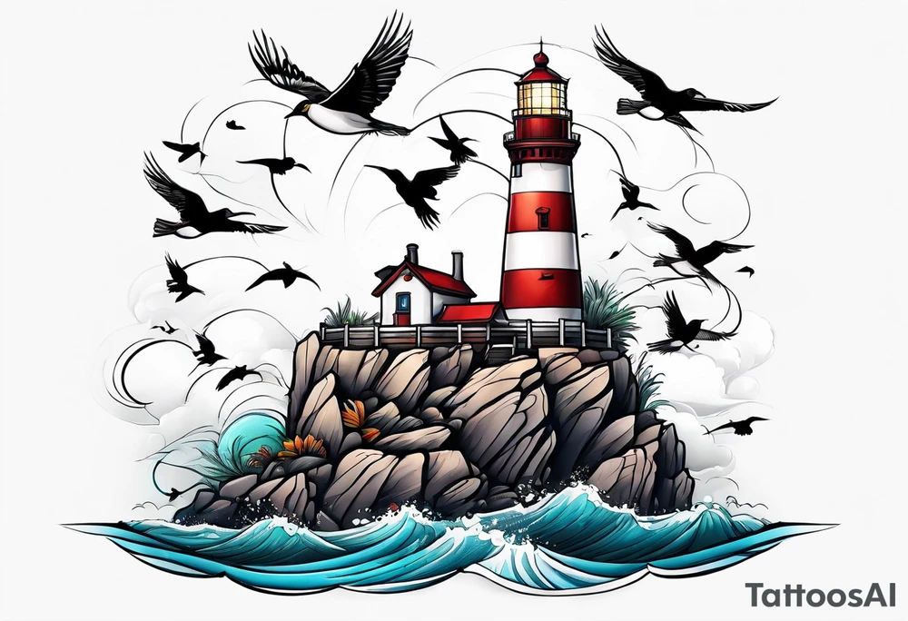 Lighthouse with birds tattoo idea