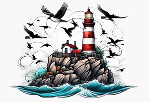 Lighthouse with birds tattoo idea