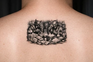 Meth lab with demons and money tattoo idea