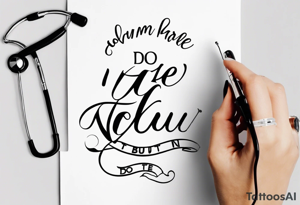 “Do no harm but take no shit” in calligraphy with middle finger and stethoscope for nurse tattoo idea