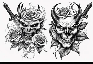 Demon with roses and sword tattoo idea