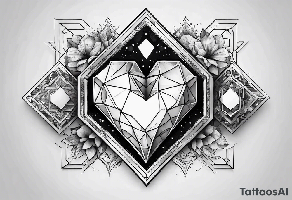 hexagon chest heart  surrounded by hexagons tattoo idea