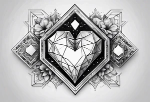 hexagon chest heart  surrounded by hexagons tattoo idea