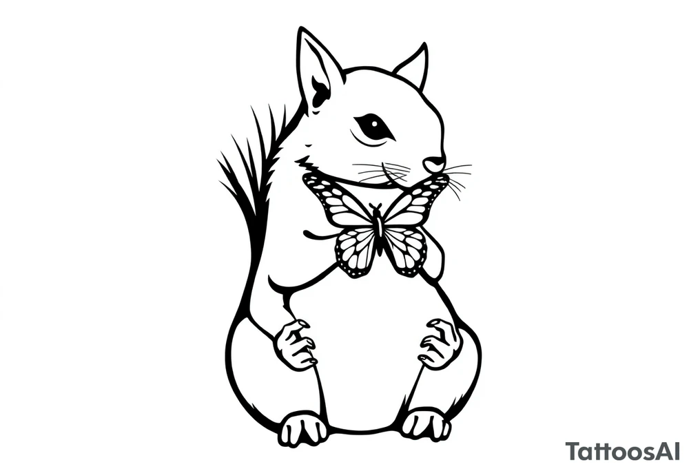 A Squirrel with a butterfly in hands tattoo idea