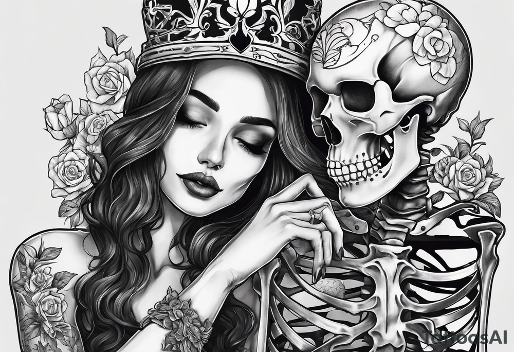 a full body skeleton sitting with his heart in his hand tattoo idea