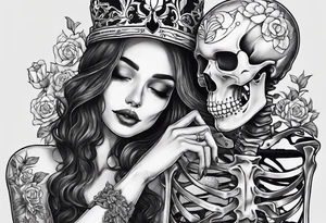 a full body skeleton sitting with his heart in his hand tattoo idea