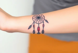 native dreamcatcher with flowing feathers and sacred beads tattoo idea