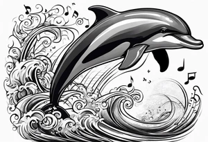 dolphin jumping out of water into music notes tattoo idea