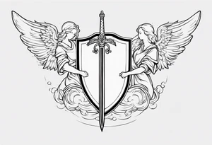 Angels with sword & Shield in sky tattoo idea