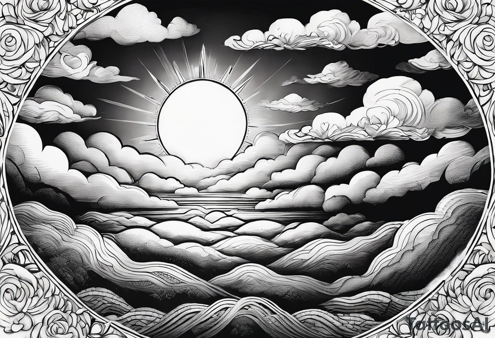 The sun shining over the clouds tattoo idea