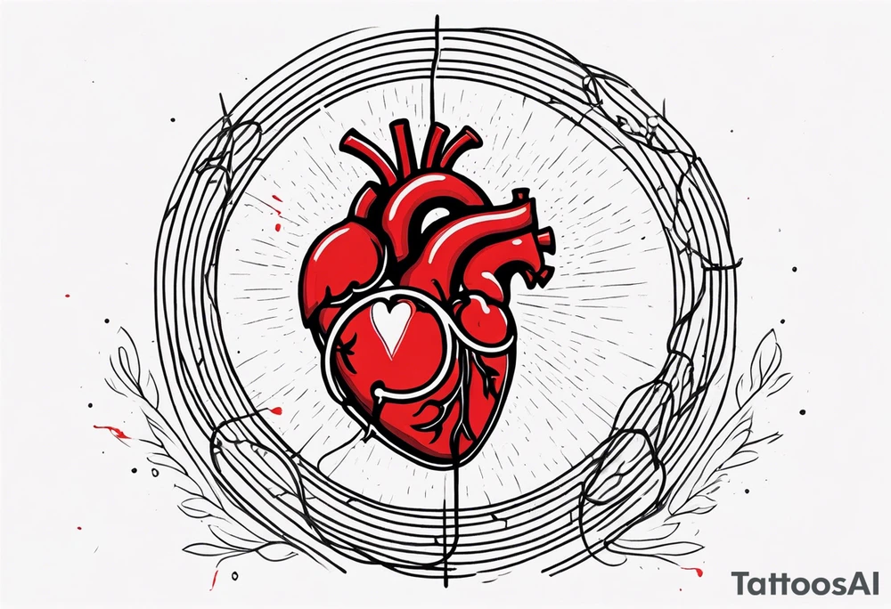 Anatomic heart with wire and blood tattoo idea
