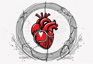 Anatomic heart with wire and blood tattoo idea