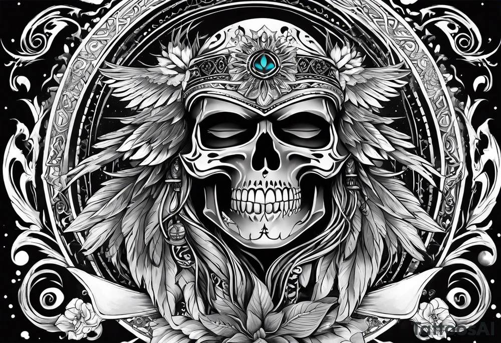 black kali, goddess pirate, alien, pachamama, valkrye, warrior, skull, lotus azul, wing, eagle, zenza resonance, stars, 5D tattoo idea