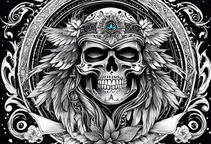 black kali, goddess pirate, alien, pachamama, valkrye, warrior, skull, lotus azul, wing, eagle, zenza resonance, stars, 5D tattoo idea