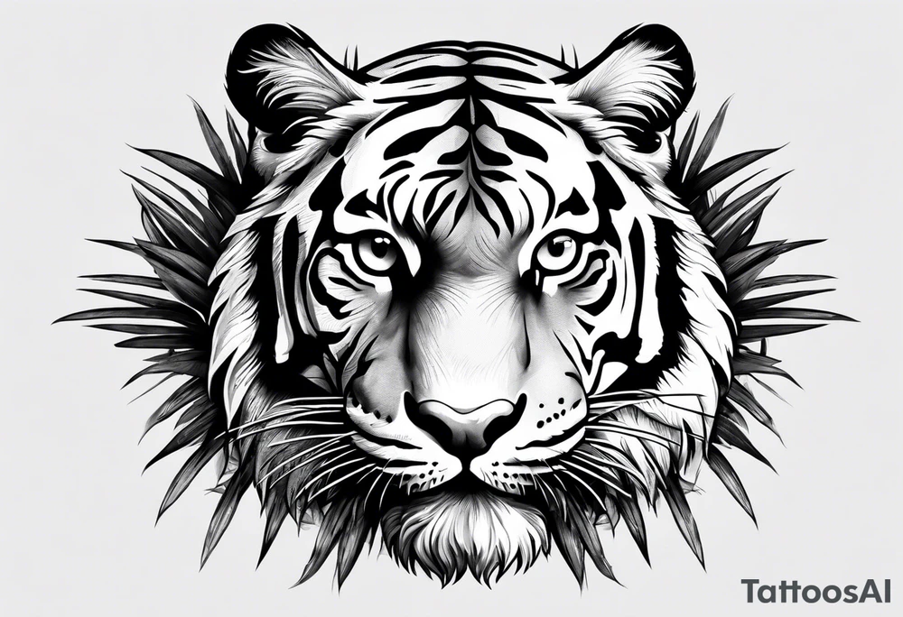 tiger laying on palm tree tattoo idea