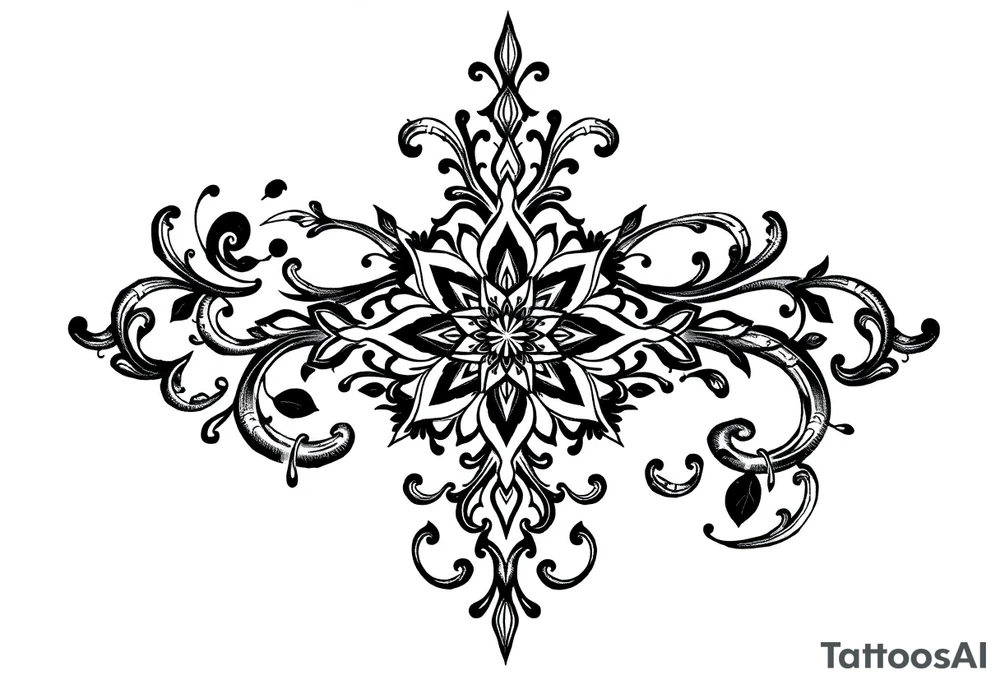 mytical shaman and witch ornament with ancient rhyme tattoo idea