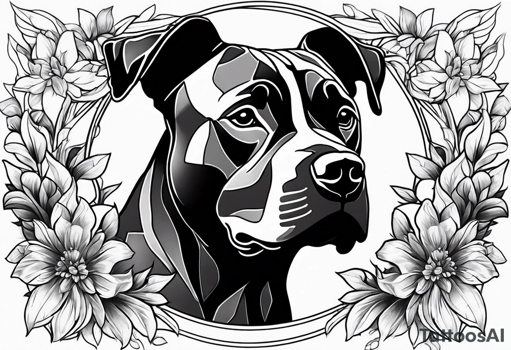 Brindle pitbull flowers tattoo idea
