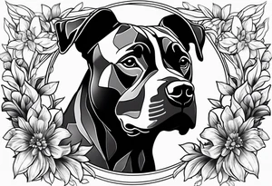 Brindle pitbull flowers tattoo idea