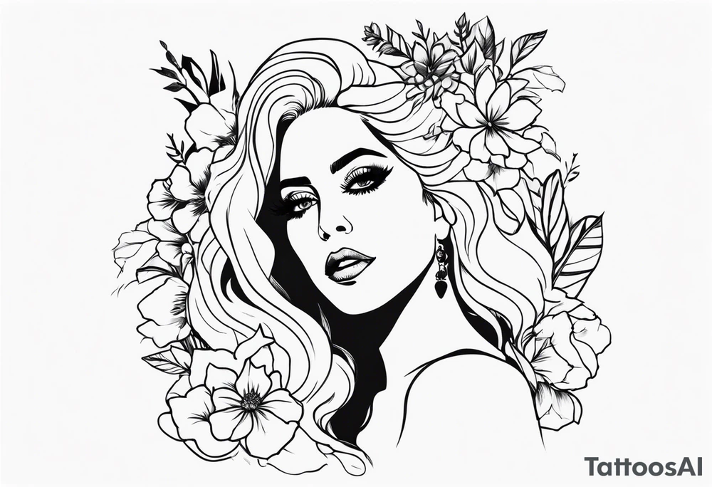 silhueta lady gaga com flores tattoo idea