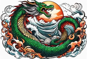 World serpent fighting in a typhoon tattoo idea