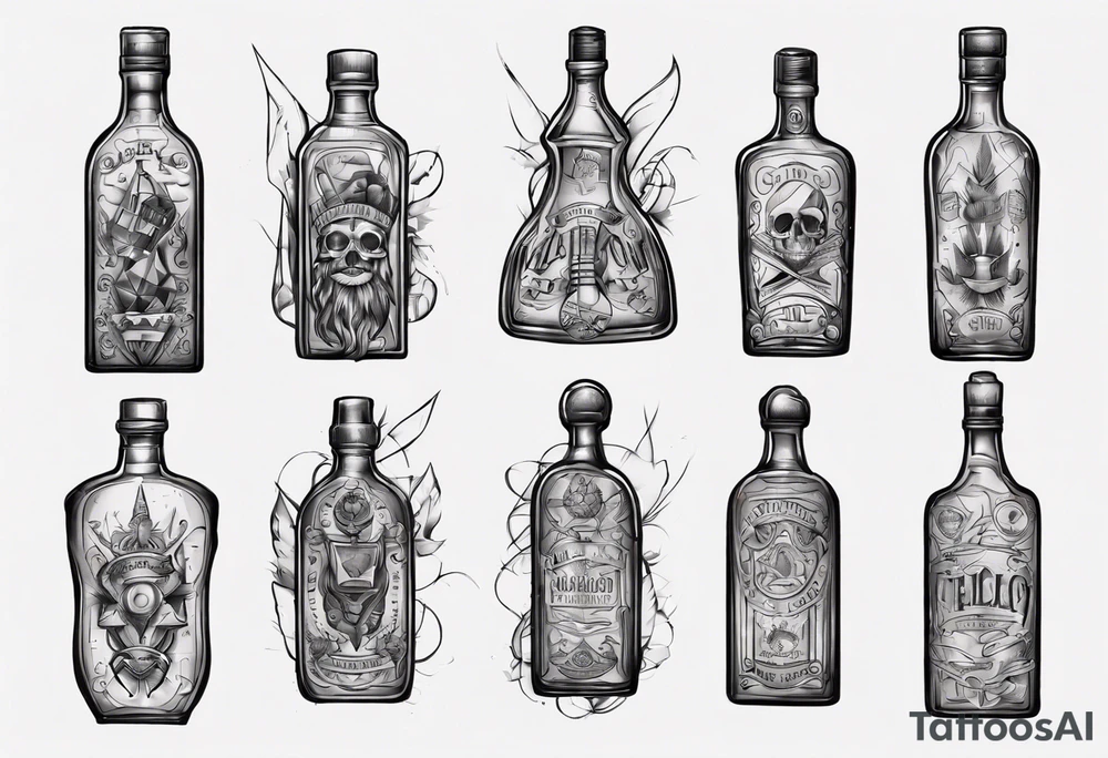 Old alcohol bottles tattoo idea