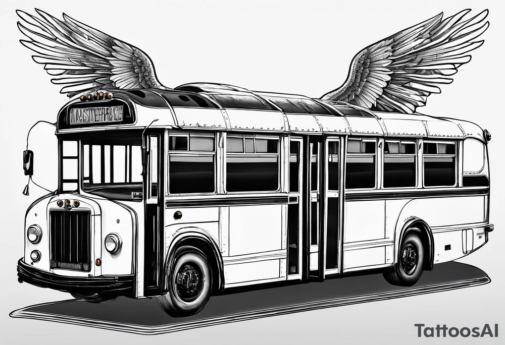 A bus with mechanical wings tattoo idea