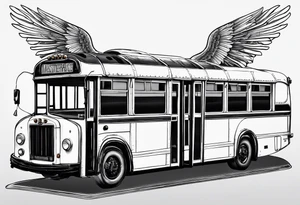 A bus with mechanical wings tattoo idea