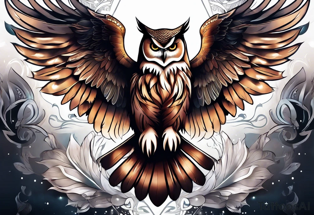 Sleeve with an owl with angel wings tattoo idea