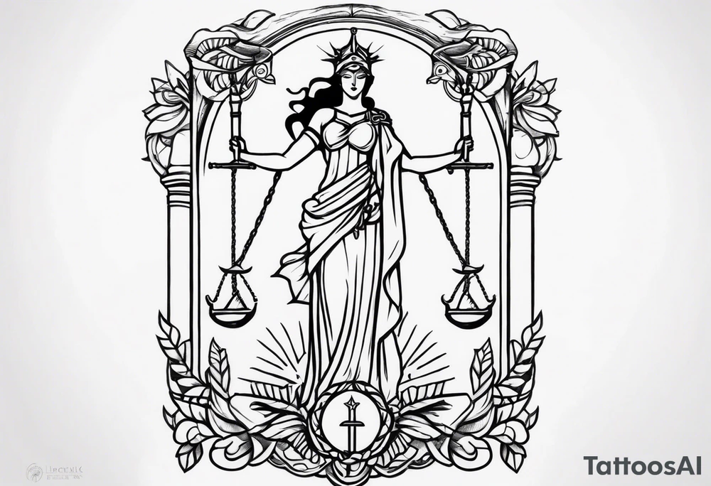 Forearm tattoo of the goddess Justicia tattoo idea