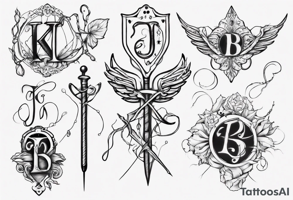 Needle and thread tracing two initials tattoo idea