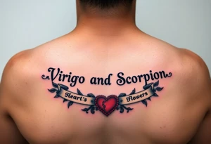 Virgo and Scorpio combination banner's hearts and flowers tattoo idea