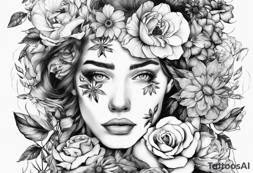 Face of helene Ariane Andersen covered in flowers tattoo idea